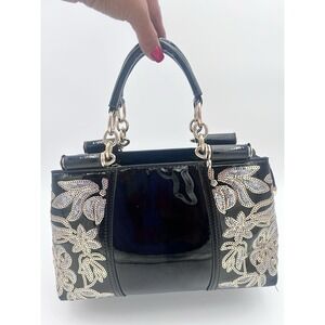 Nevenka Handbag Patent Leather Black Gold Silver Sequin Top Handle Purse Satchel